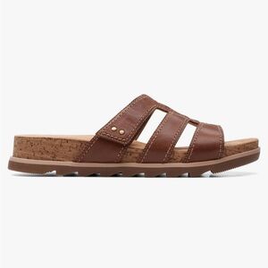 🆕Clark’s Yacht Coral Tan Leather Slip on Sandal
